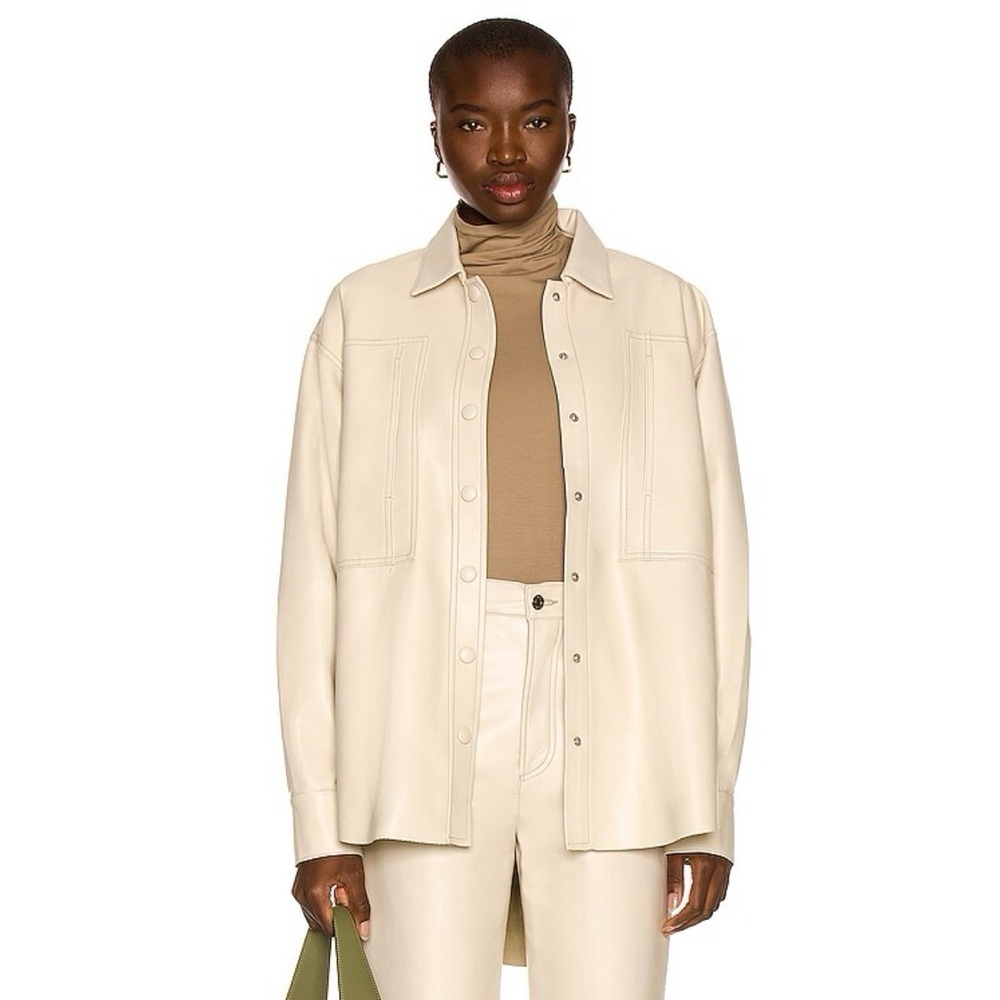 AGOLDE Utility Vegan Leather Shirt Jacket Button Down Collar Oversized in Cream